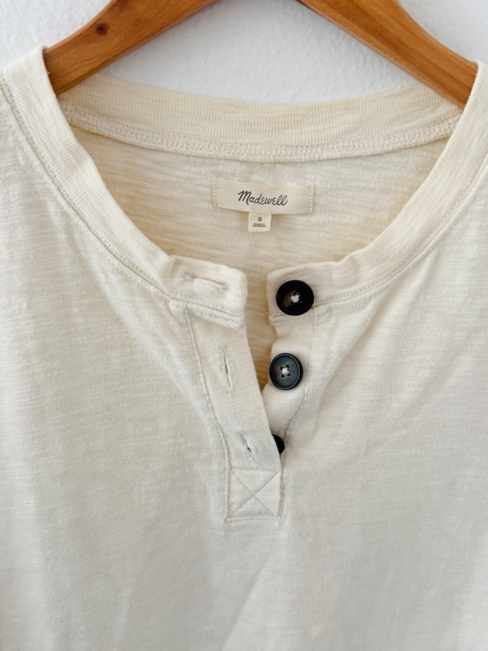 Madewell Raw Edge Henley Tee - Cream - Picture 3 of 4